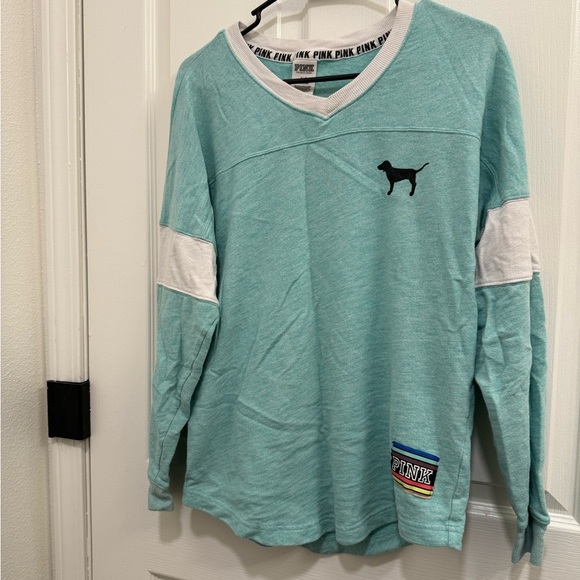 Victoria's Secret Other - Victoria's Secret PINK Mint Green Long-Sleeve V-Neck Top with White Accents